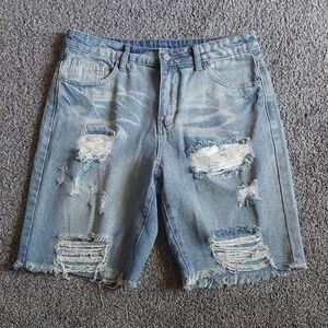 Mens Medium Distressed Ripped Denim Jeqn Shorts Manfinity